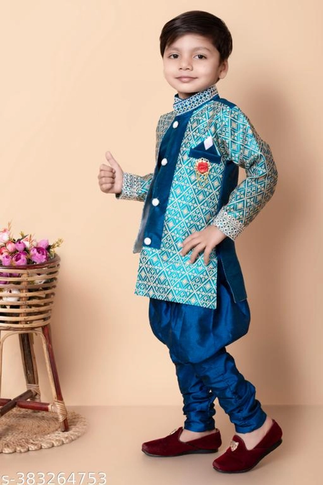 Cotton Blend Sherwani for Boys (Blue, 6-9 Months)