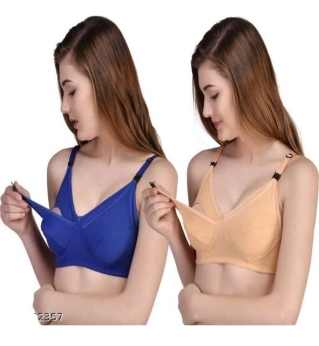 Cotton Blen Solid Non Padded Feeding Bras for Women (Multicolor, 32) (Pack of 2)