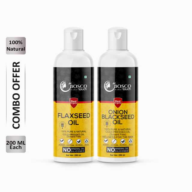 Bosco Touch Pure Flaxseed Oil (200 ml) & Onion Blackseed Oil (200 ml) Combo For Rapid Hair Growth (Pack Of 2) (B-435)