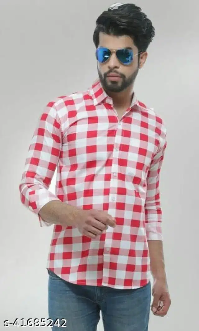 Full Sleeves Checkered Shirt for Men (Red, M)