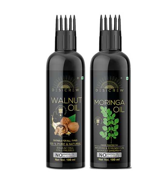 Desi Crew Pure Walnut Oil & Moringa Oil For Skin, Body & Hair Care (Pack Of 2, 100 ml) (KGE-527)