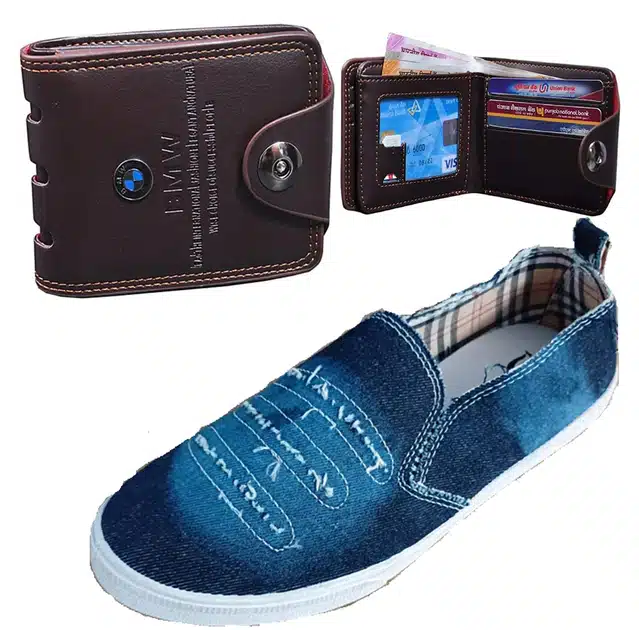 Combo of Men's Casual Shoes & Wallet (Blue, 10)