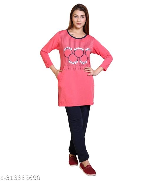 Woolen Nightsuit for Women (Pink, XXL)