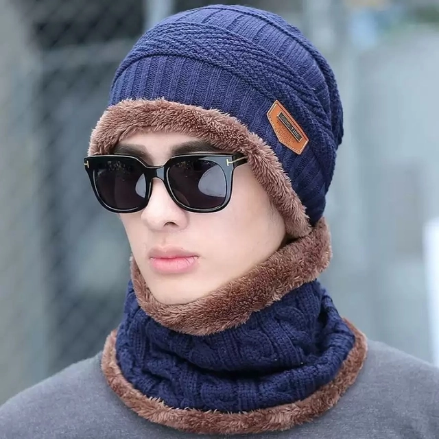 Woolen Cap with Neck Warmer for Men & Women (Blue)