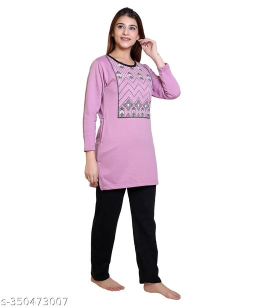 Wool Nightsuit for Women (Purple & Black, M)