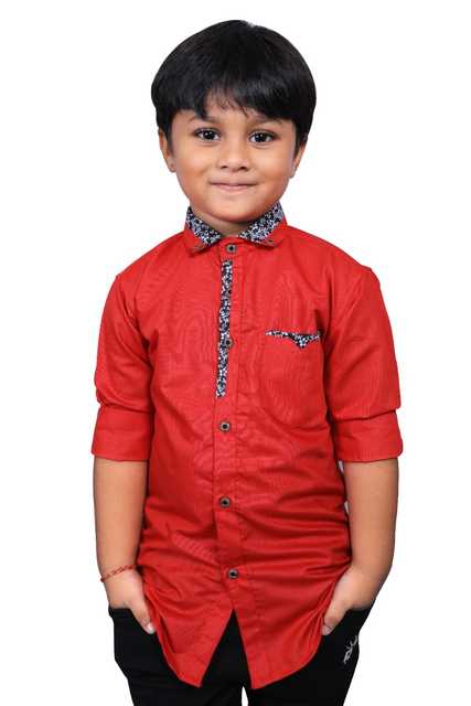 Divine Cotton kids Boys Solid Shirt (Red, 3-4 Year) (DC-5)