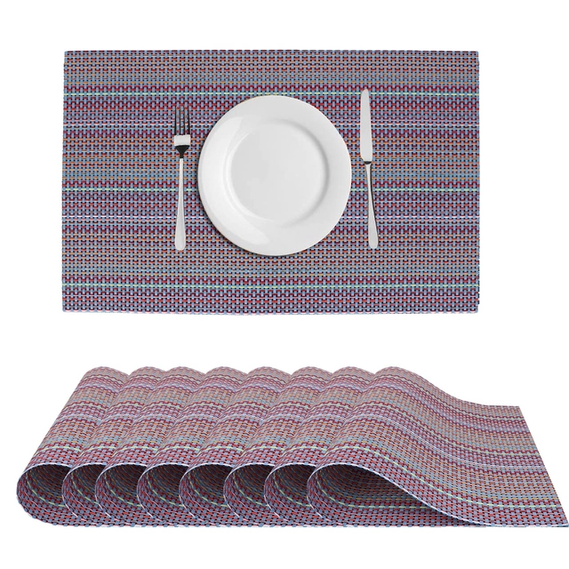 PVC Waterproof Rectangle Striped Table Mats (Purple, 45x30 cm) (Pack of 8)