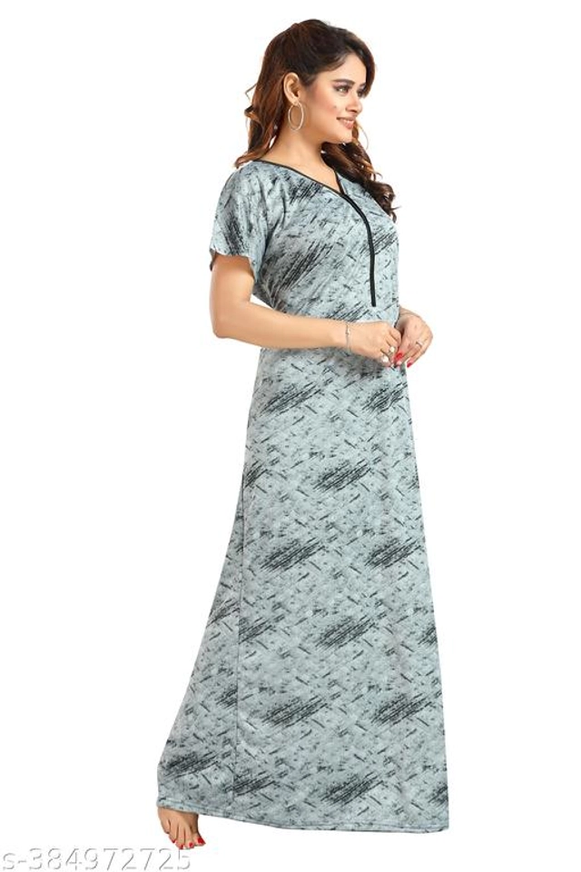 Satin Nightdress for Women (Grey, L)