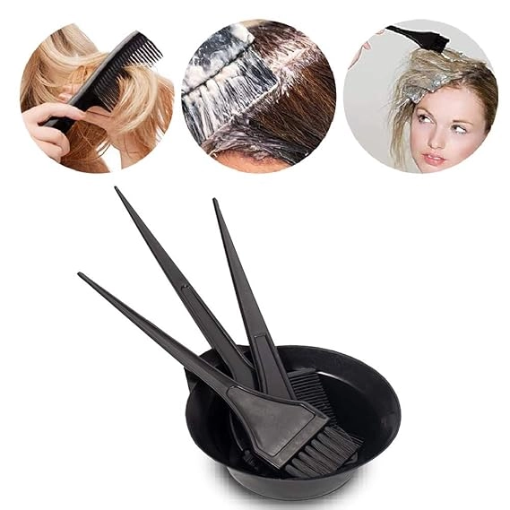 Combo of 3 Pcs Dye Brushes with Mixing Bowl for Hair Colour (Black, Set of 2)