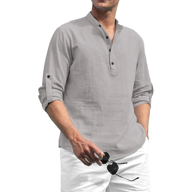 Cotton Solid Kurta for Men (Grey, S)