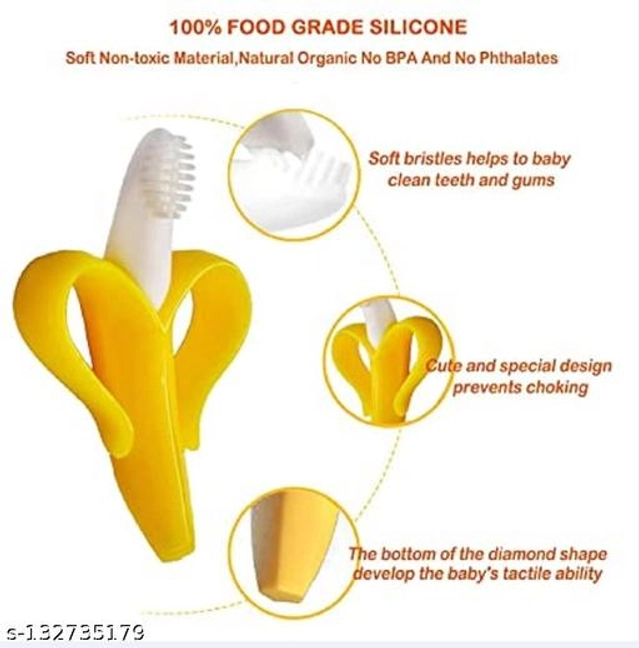 Silicone Banana Shape Toothbrush for Kids (White & Yellow)