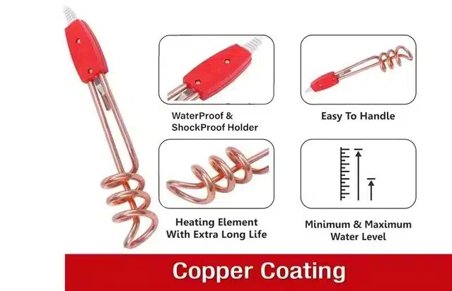 Immersion Rod Water Heater 1000 Watts, Copper