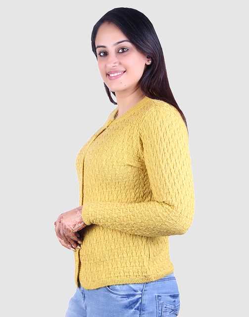 Women's Full Sleeves Cardigan (Yellow, L) (M74)