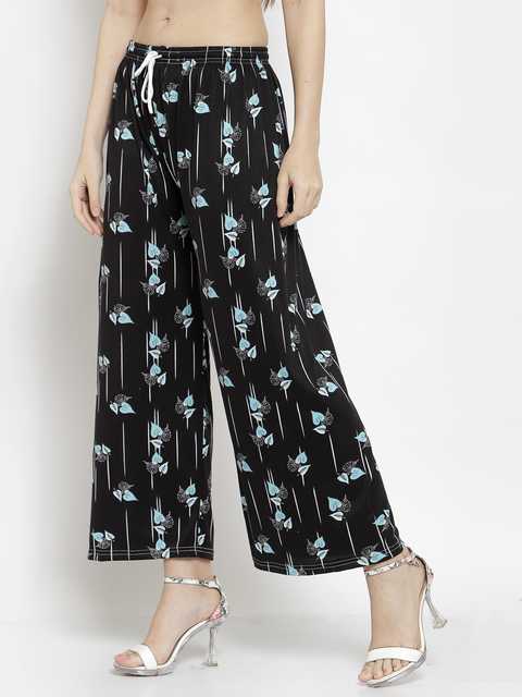 Klotthe Women Printed Wide Leg Palazzo (Black, 28) (K-13)
