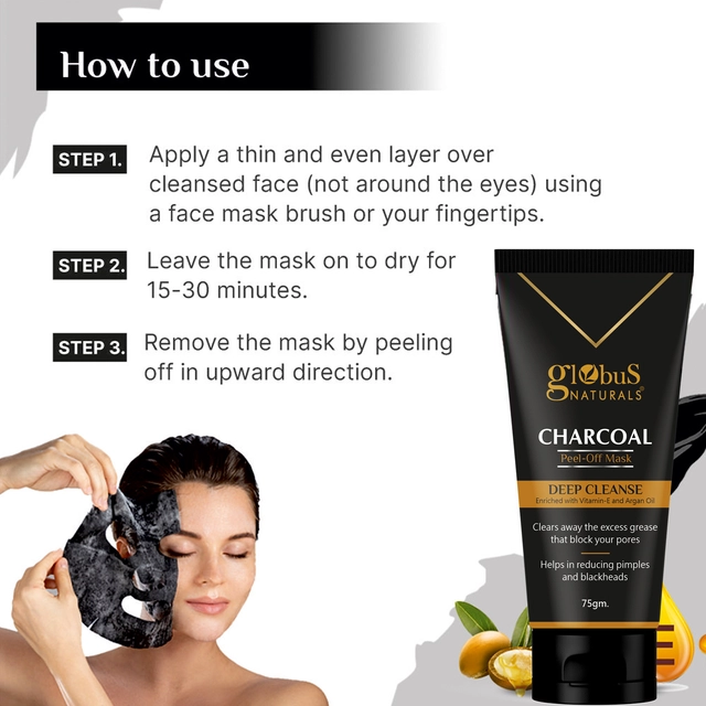 Globus Naturals Charcoal Peel Off Mask (75 g, Pack of 4)