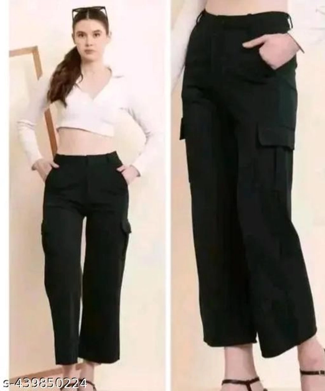 Cotton Lycra Trouser for Women (Black, S)