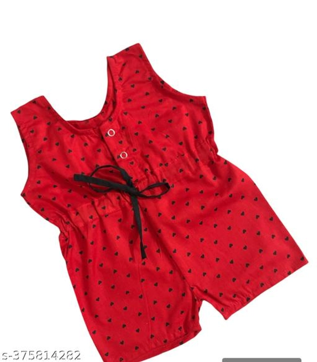 Cotton Blend Jumpsuit for Girls (Red, 3-6 Months)