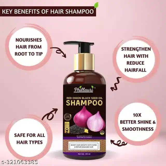 Phillauri Red Onion Black Seed Hair Oil (60 ml), Shampoo (200 ml) with Conditioner (200 ml) & Hair Serum (30 ml) (Set of 4)