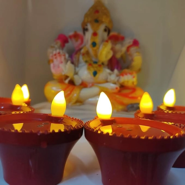 Plastic Traditional Water Sensor LED Diya for Diwali (Brown, Pack of 12)