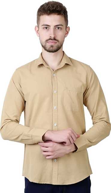 Casual Men's Solid Shirt (Beige, M) (DC-28)