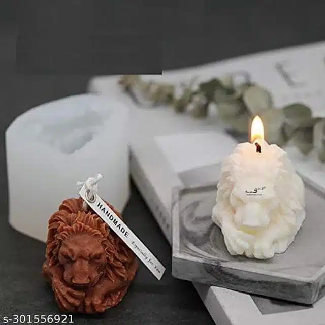 Scented Lion Shaped Candles (Brown & White, Pack of 2)