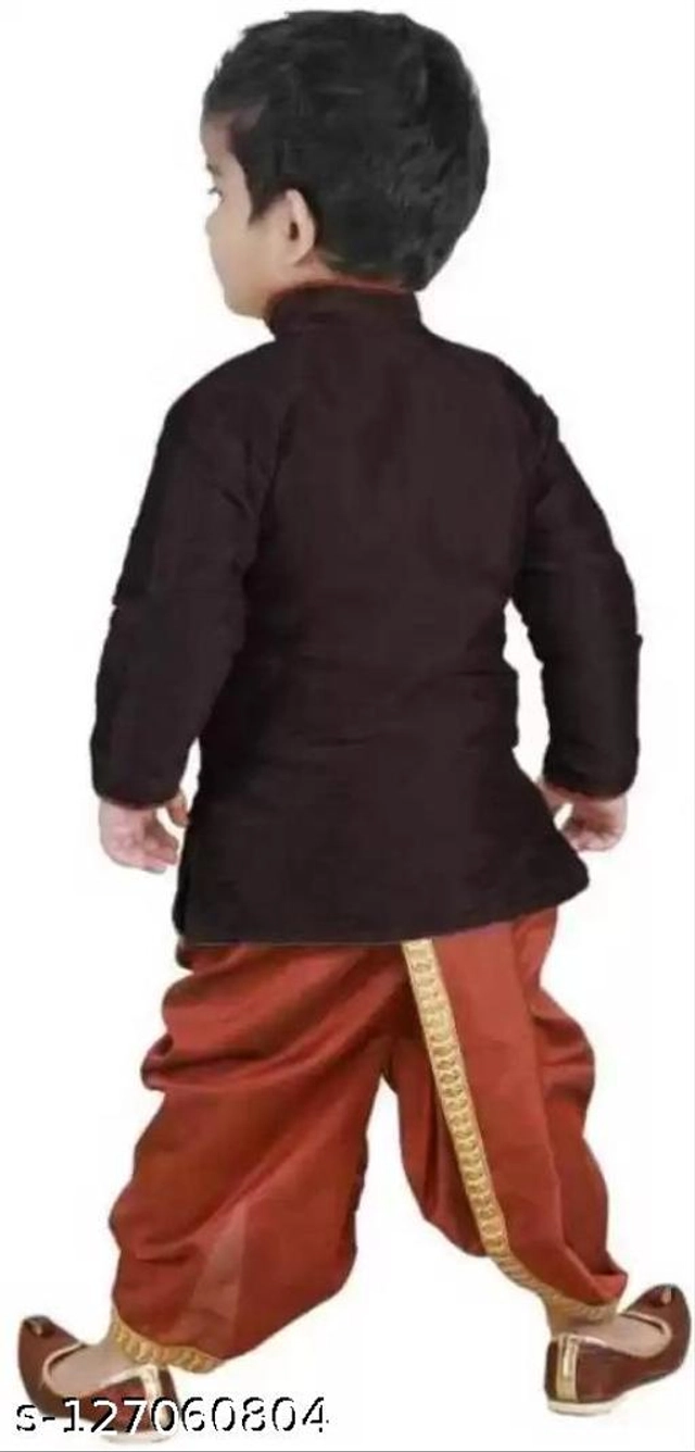 Cotton Blend Dhoti with Kurta for Boys (Black & Maroon, 7-8 Years)