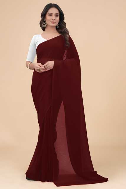 Women Partywear Solid Georgette Saree With Unstitched Blouse (Maroon , 5.5 M) (Dh-013)