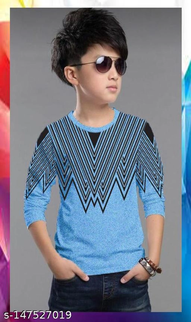 Cotton Round Neck T-Shirt for Boys (Blue & Black, 4-5 Years)