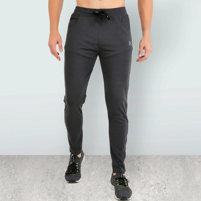 Lycra Nylon Logo Printed Track Pant for Men (Dark Grey, M)