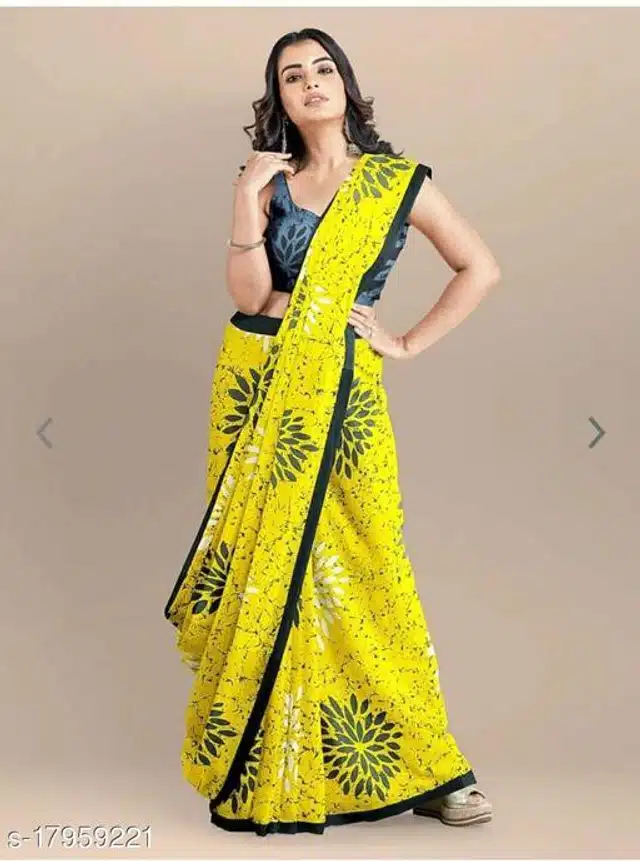 Cotton Mulmul Saree for Women (Yellow, 6.3 m)