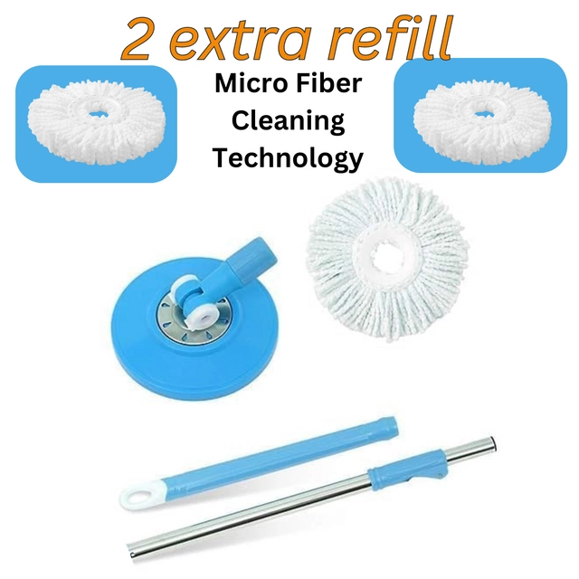 Stainless Steel Spin Mop Rod Set with 2 Pcs Refill (Blue & White, Set of 2)