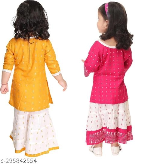 Rayon Kurta Set for Girls (Multicolor, 0-3 Months) (Pack of 2)