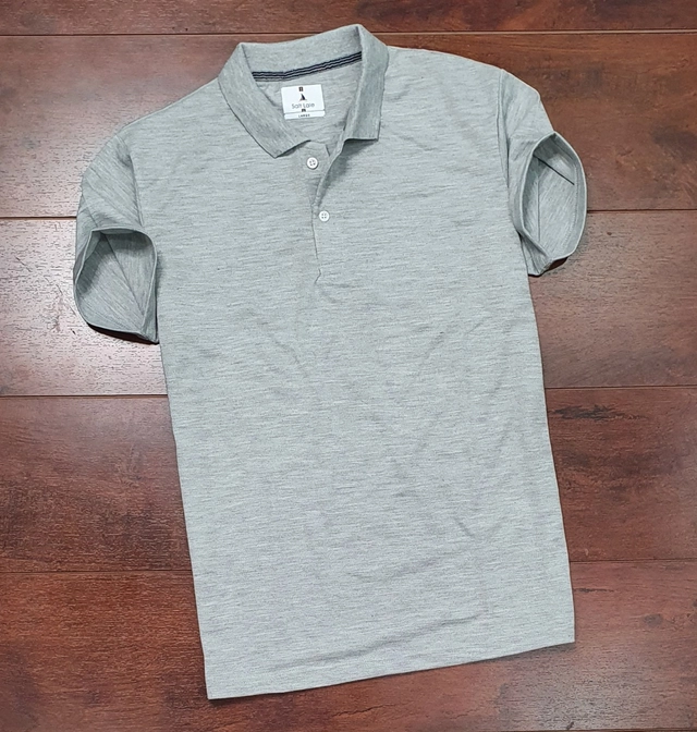 Polo Neck Solid T-Shirt for Men (Grey, M)