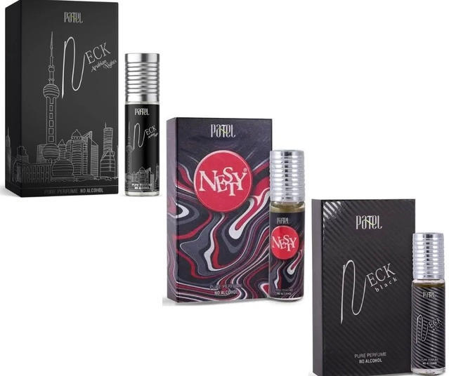 Combo of Patel Nesty with Neck Arabian Nights & Black Roll-On Perfumes for Men & Women (6 ml, Pack of 3)