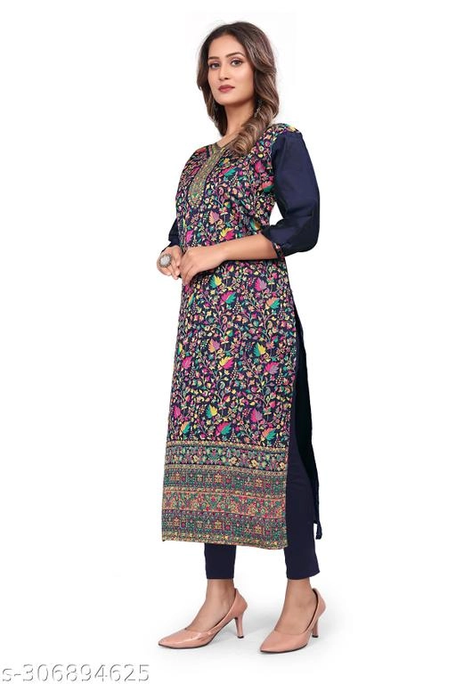 Pashmina Embroidered Kurti for Women (Navy Blue, L)