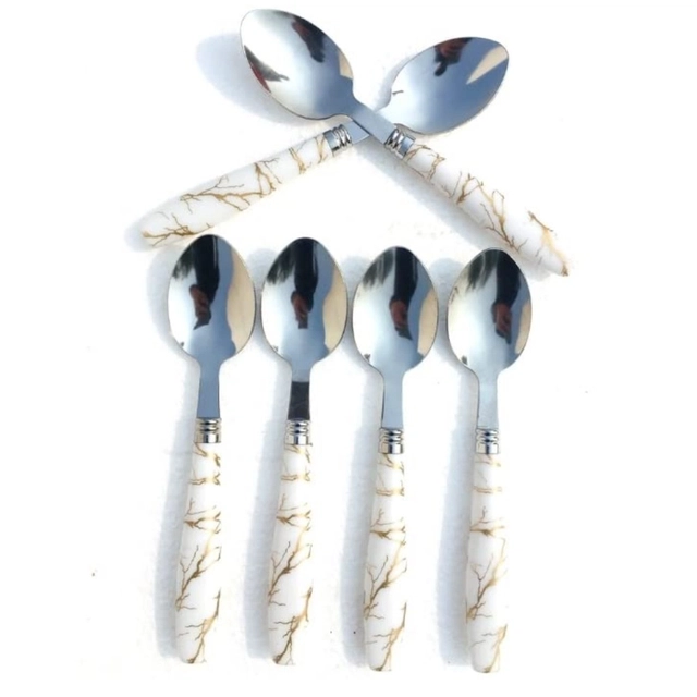 Stainless Steel Spoons (White & Silver, Pack of 6)