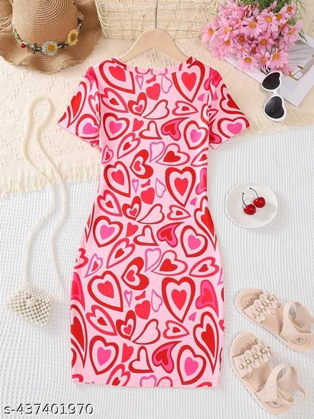 Cotton Blend Dress for Girls (Red, 4-5 Years)