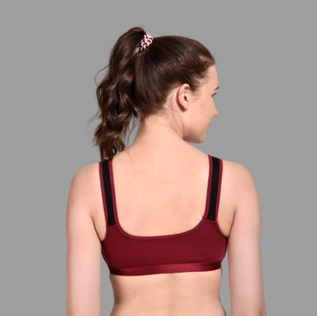 Hosiery Colorblocked Non-Padded Sports Bra for Women (Maroon, 28)