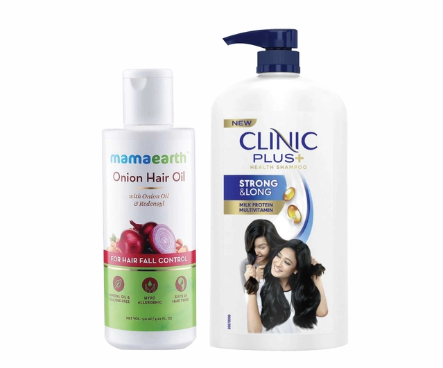 Combo of Mamaearth Onion Herbal Hair Oil (150 ml) & Clinic Plus Shampoo (1000 ml) (Set of 2)