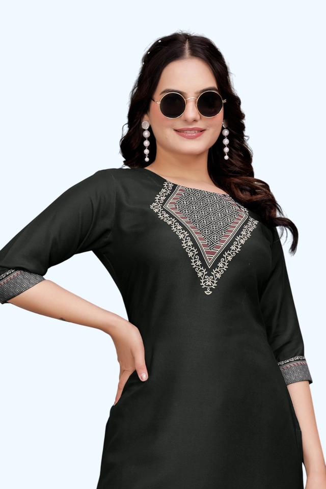 Rayon Cotton Printed Kurti for Women (Black, S)