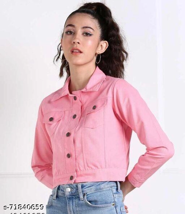 Full Sleeves Solid Jacket for Women & Girls (Pink, S)