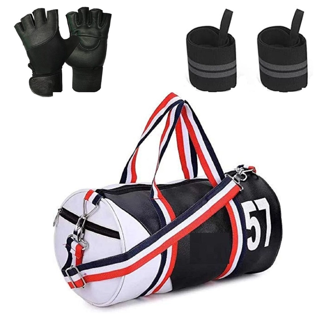 Polyester Printed Gym Bag with Gloves & Wristband for Men & Women (Multicolor, Set of 1)