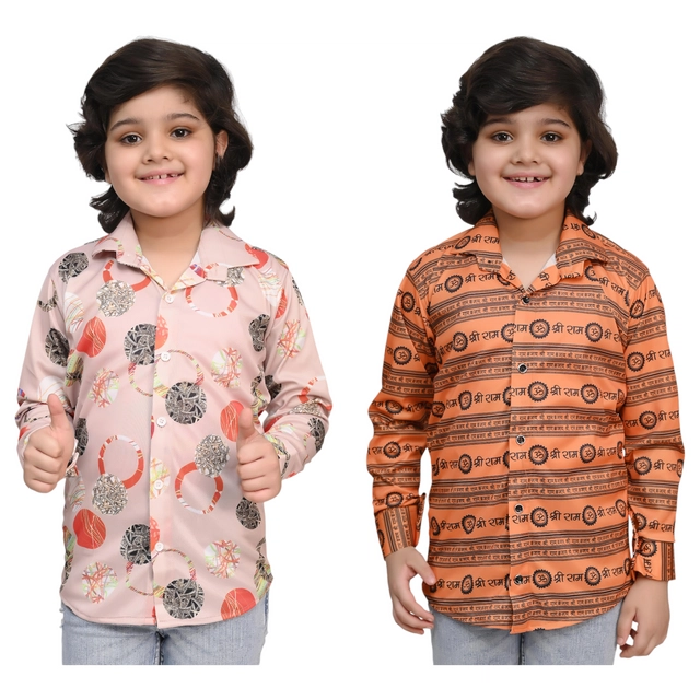 Full Sleeves Printed Shirt for Boys (Multicolor, 5-6 Years) (Pack of 2)