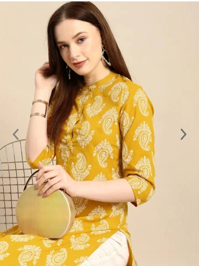 Viscose Rayon Printed Kurti for Women (Gold, S)