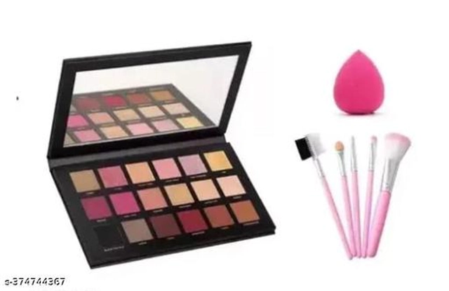 Eye Shadow Palette with 5 Pcs Makeup Brushes & Makeup Blender (Multicolor, Set of 3)