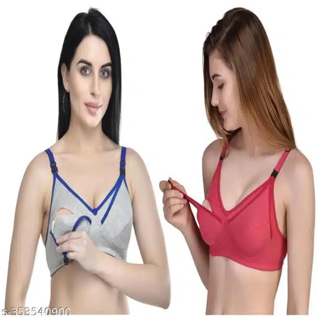 Polycotton Feeding Bra for Women (Assorted, 32C) (Pack of 2)