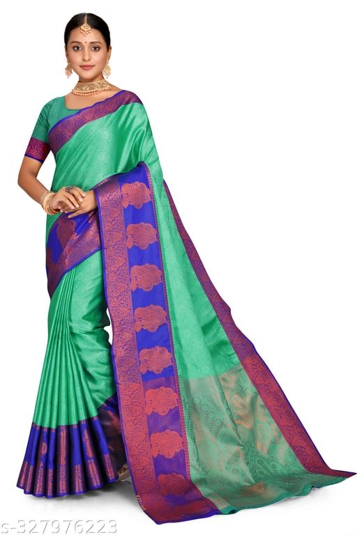 Kanjeevaram Silk Zari Woven Saree for Women (Sea Green, 6.3 m)