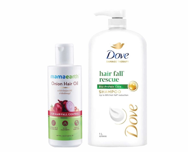 Combo of Mamaearth Onion Herbal Hair Oil (150 ml) & Dove Hair Fall Rescue Shampoo (1000 ml) (Set of 2)