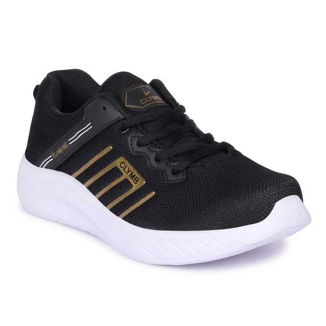 Men's Mesh Lace-up Sports Shoes (Black, 8) (OM-143)