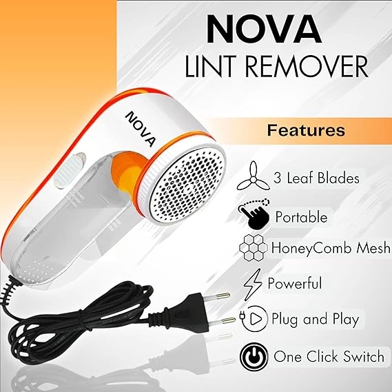 Nova Plastic Electric Lint Remover (White & Orange)